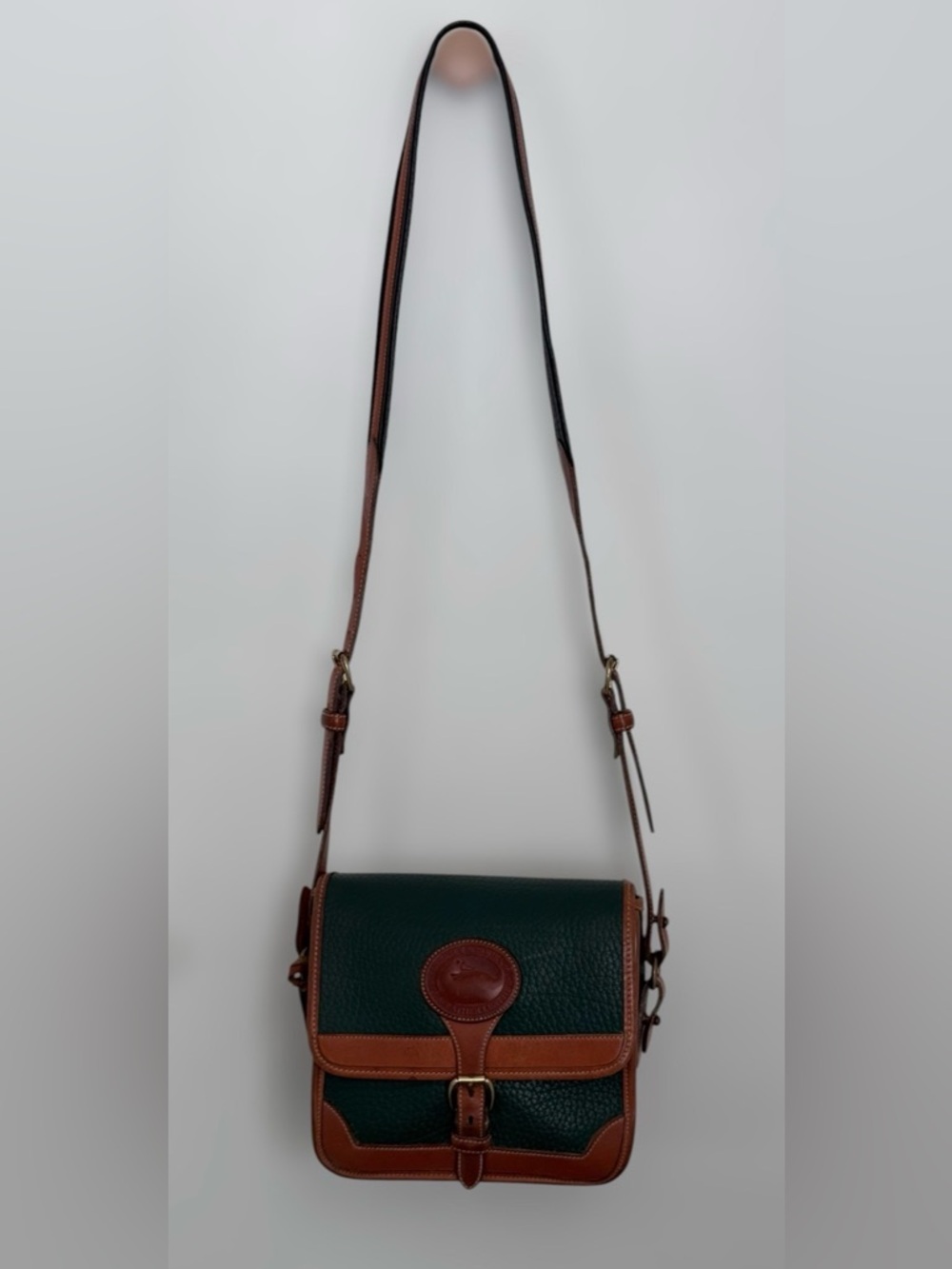 Vintage Forest Green And Tan Dooney And Bourke Crossbody Bag Leather